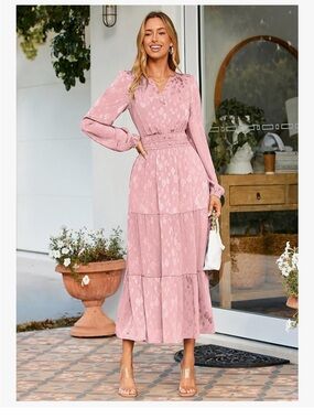 Elegant Pink Tiered Midi Dress - Women
